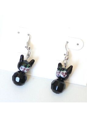 UNIQUE Cat Dangle Earrings Glass Bead Bauble Earrings